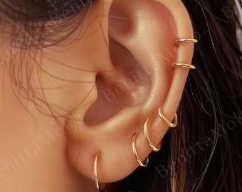 Ears Piercing Hoop, Seamless Rings, Gold Filled Earrings, 20-22-24 Gauge