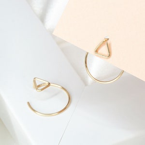 Statement Earrings, triangle ear jackets, minimalist studs, front back earrings, geometric studs image 1