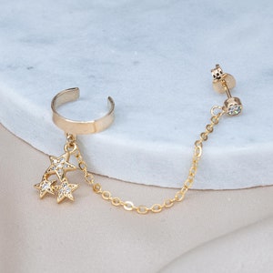 Star Cuff Earring, Middle Cartilage Ear Cuff, Chain Link