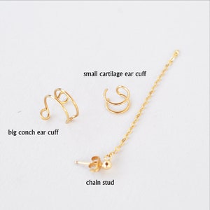 3 Earrings Set, Ear Cuff, Long Chain Stud, Gold Conch Wrap Double Ring, Christmas Gift