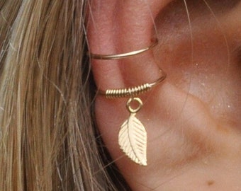 Ear Cuff no Piercing Needed Dangling Charm, Fake Conch Ring, Cuff Earring Gold, Mid Ear Cuff Clip on