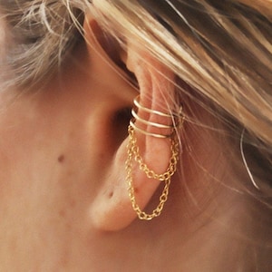 Earrings Cuffs with Chain, no Piercing Ear Cuff Chain, Ear Chain Cuff, Ear Conch Earring
