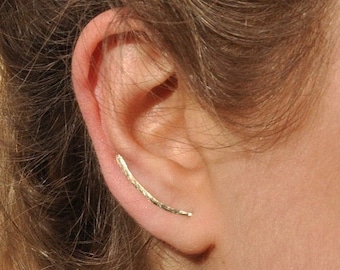 Pendientes escaladores de orejas de 1 pulgada de largo, alfileres de orejas de oro, pendientes de orugas de 25 mm, escaladores de orejas de plata, pendientes de barra diminuta