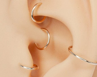 Ear Piercings Set of 2 Seamless Endless Hoop Rings, Hypoallergenic Gold Filled Silver, Rook Daith Tragus Conch