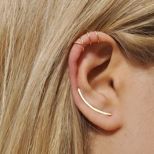 Ear Climber Cuff Set, Around the Ear Cuff No Piercing Needed, Crawlers Gold Earrings 1 Inch