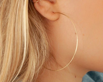 Big Thin Hoops, Simple Classic Gold Hoop Earrings, Minimalist Modern, Unique Clear Style