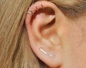 Modern Minimalist Set of 3 - Ear Climber, Silver, Smooth Sweeps Ear Cuff,Double Ear Cuff,Earring Climbers 15mm,Criss Cross Ear Cuff,Crawlers