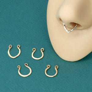 Anneau de septum faux V martelé, aucun piercing nécessaire, bijoux de septum de texture or, manchette de septum de nez image 9