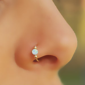 FAKE NOSE RING, Faux Nose Hoop, Fake Piercing, No Piercing Needed, Opal Gem-Stone image 1