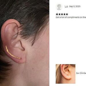 Ear Crawler, Ear Climber Earrings, Minimalist Earrings Silver Gold Filled, Dainty Gold Climber Flat Hammered image 12