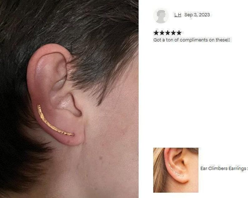 Ear Crawler, Ear Climber Earrings, Minimalist Earrings Silver Gold Filled, Dainty Gold Climber Flat Hammered image 12