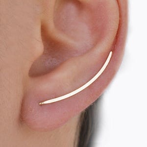 Ear Crawler, Ear Climber Earrings, Minimalist Earrings Silver Gold Filled, Dainty Gold Climber Flat Hammered