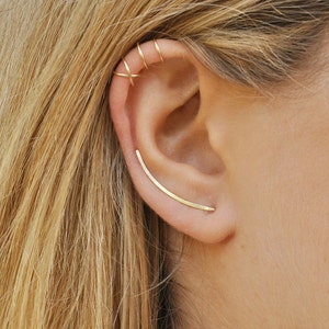 Parure de boucles d'oreilles minimalistes, contour d'oreilles, double ligne et boucles d'oreilles croisées, boucles d'oreilles grimpeurs, bohème gold 30 mm - 1.2 inch