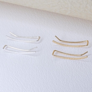 gold ear climber with hammered texture, handcrafted ear crawler earrings, minimalist jewelry image 12
