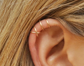 Juego de 2 pendientes tipo puño para la parte superior de la oreja, sin necesidad de perforación, para cartílago falso.