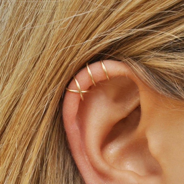 Set of 2 Ear Cuffs for Upper Ear, No Piercing Needed, Fake Cartilage Earring