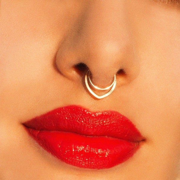 Gold Fake Septum Ring no Piercing Needed, Fit All Faux Nose Ring Piercing, Cuff Cuff Septum Ring
