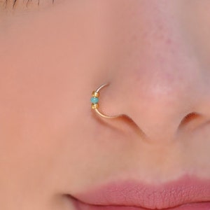 FAKE NOSE RING, Fake Piercing, Fake Ring Nose, Gold filled, Turquoise, Miyuki beads