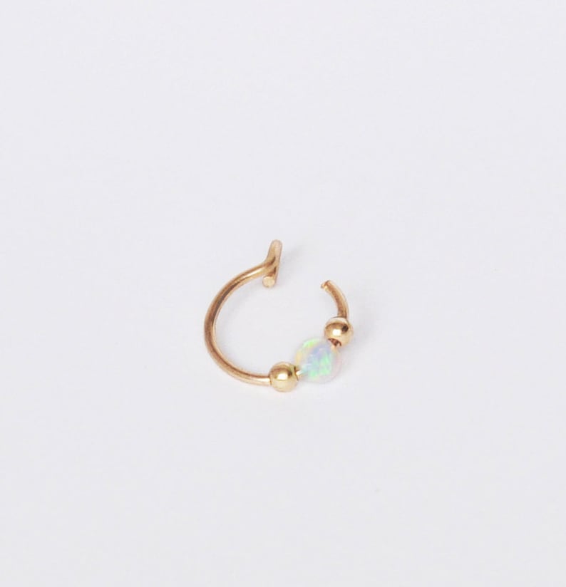 FAKE NOSE RING, Faux Nose Hoop, Fake Piercing, No Piercing Needed, Opal Gem-Stone image 7