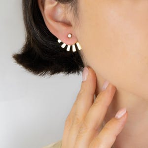 Gold Ear Jacket Earrings Double Sided Zirconia Studs Front Back Earrings