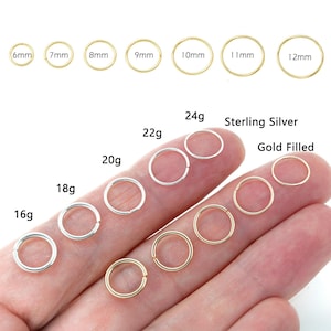 18G Rook Pricing Earrings Seamless Endless Hoops, Thick Ear Rings, Gold Fille Silver Hypoallergenic