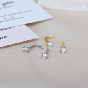 Piercing nasal de titanio de grado implante, con forma de L y diamante simulado, calibre 20