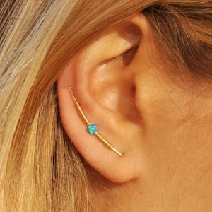 Gold Filled Opal Ear Climber Earrings: Minimalist Ear Crawlers