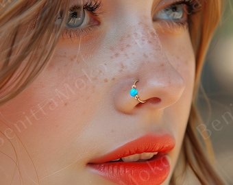 14K Gold Filled Fake Nose Ring: Opal Bead, No Piercing Needed