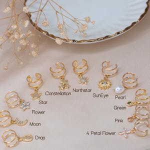 Gold Star Ear Cuff Dangle Earring Stack, Clip on Jewelry