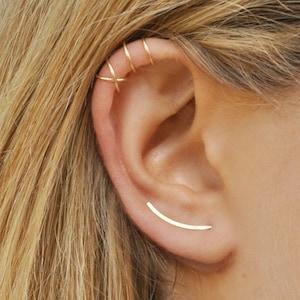 Minimalist Earrings Set, Ear Cuff no Piercing, Ear Crawler Gold or Silver image 1