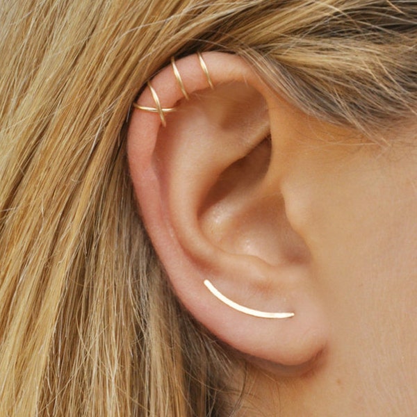 Ensemble de 3 contours minimalistes modernes - Contour d'oreille, cache-oreilles lisses, double contour d'oreille, contours de boucle d'oreille 20 mm, contour d'oreille entrecroisé, contours d'oreille dorés