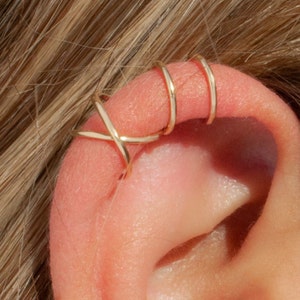 Set of 2 Ear Cuffs, Ear Cuff no Piercing, Earcuff, Double Line Cuff and/or Criss Cross Cuff, Fake Cartilage Earring