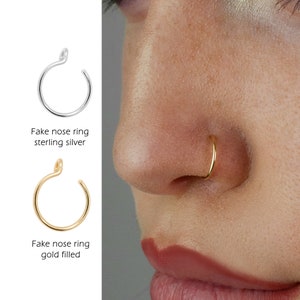 Gouden faux neusring geen piercing nodig, 10 tot 6 mm nep neusring, manchet neusring afbeelding 1