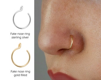 Faux anneau de nez doré sans piercing, faux anneau de nez de 10 à 6 mm, anneau de nez manchette