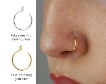 Gold Faux Nose Ring No Piercing Needed, 10 to 6mm Fake Nose Ring, Cuff Nose Ring