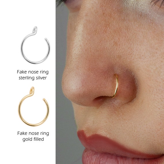 Fake Nose Ring Nose Cuff Faux Nose Ring Fake Nose Ring Bead Wrapped Nose  Cuff Set No Piercing Adjustable Nose Clip 