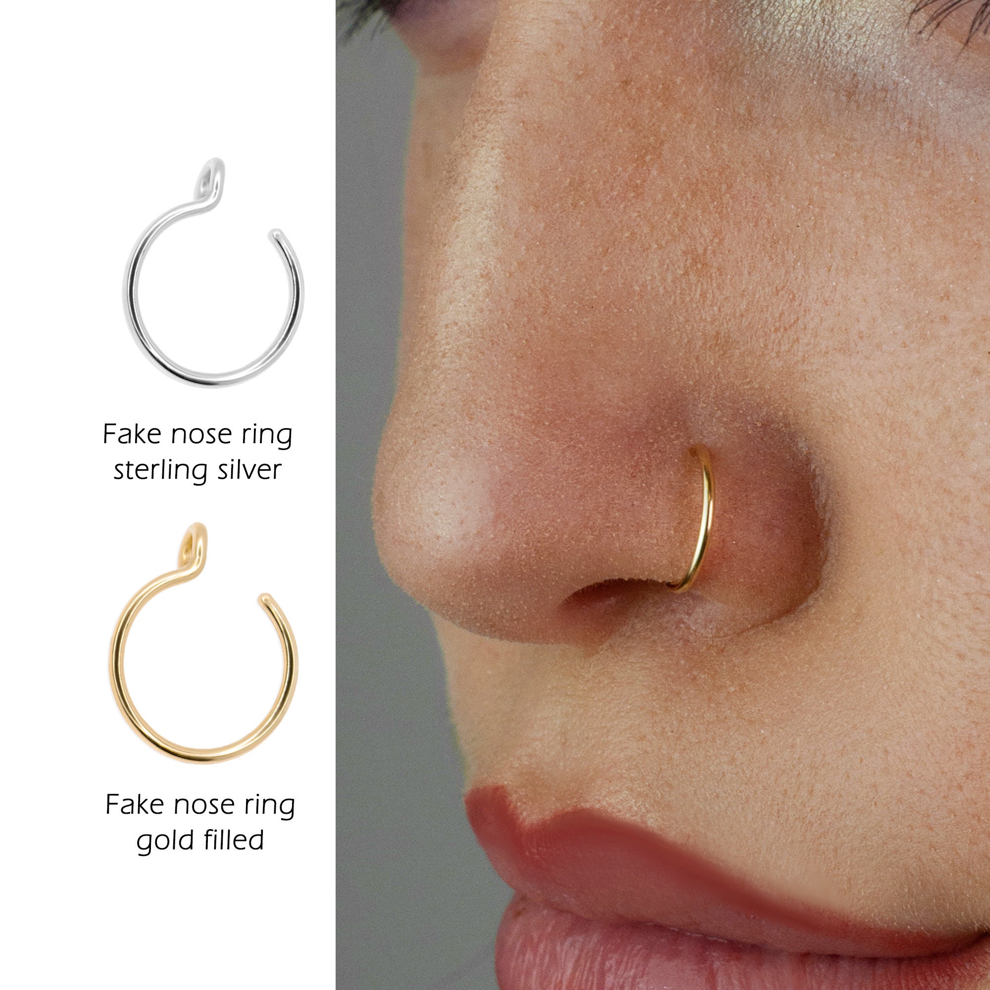 Gold Faux Nose Ring No Piercing Needed, 10 to 6mm Fake Nose Ring, Cuff Nose  Ring 