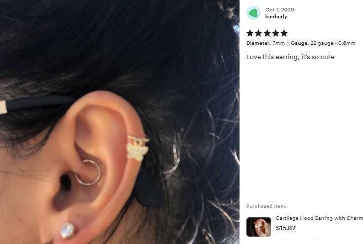 ゴールドヘリックスピアス、軟骨ピアスフープ、14Kゴールドフィルド製