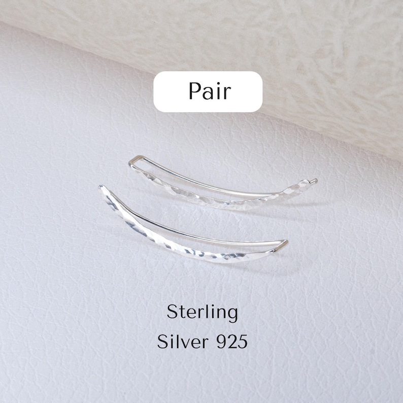 Ear Crawler, Ear Climber Earrings, Minimalist Earrings Silver Gold Filled, Dainty Gold Climber Flat Hammered image 8