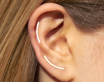 Long Upper Cartilage Bar Earring, Helix Jewelry, Helix Ear Climber Set, Double Piercing
