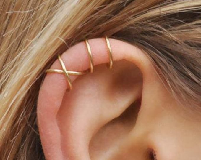 Set of 2 Ear Cuffs or Single Ear Cuff,No Piercing Needed,Double,Criss Cross,Fake Piercing,Cartilage Ear Cuff,Upper Ear Wrap Earrings,Earcuff