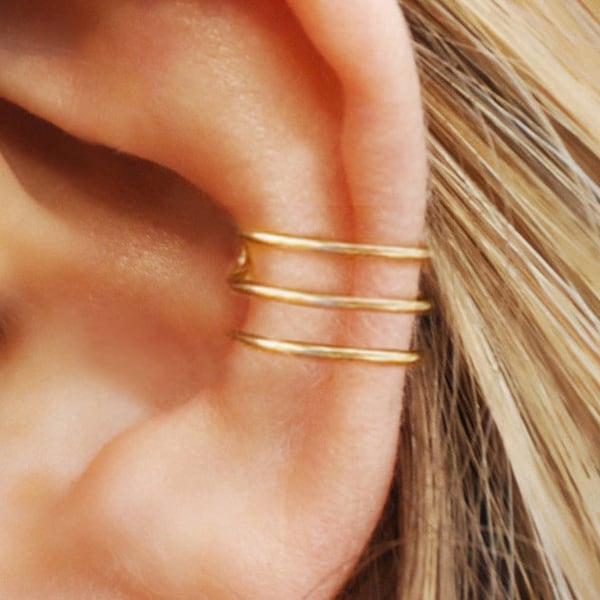 Three Line Ear Cuff No Piercing, Fake Conch Earring, Cartilage Cuff, Fake Piercing, Minimalist Ear Cuff, earcuff