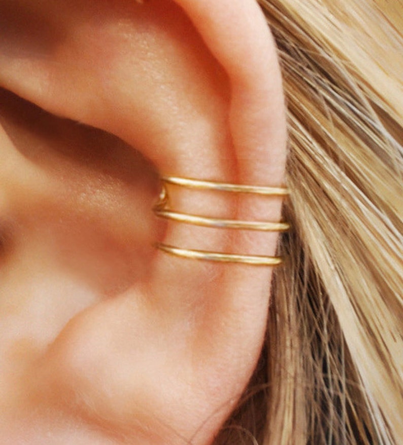 Cartilage Cuff No Piercing Fake Conch Earring earcuff Three Line Ear Cuff Minimalist Ear Cuff Fake Piercing Gold Filled Ear Cuff