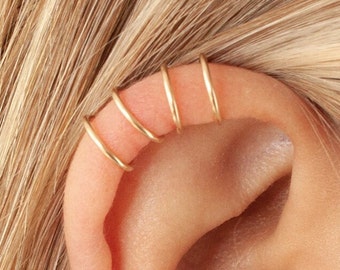 No Piercing Helix Double Hoop Imitation, Clip on Cuff, Gift Under 15, Upper Ear Hugger