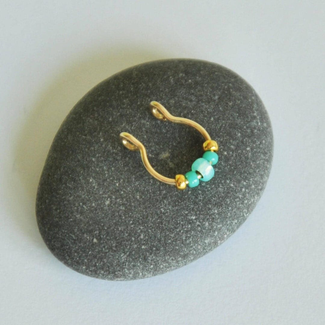 False Septum Ring Turquoise Beads, Faux Piercing, No Piercing Needed ...