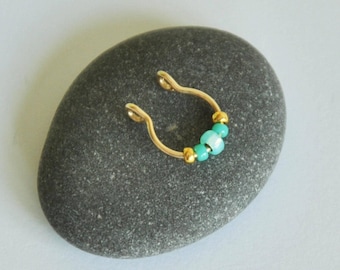 False Septum Ring Turquoise Beads, Faux Piercing, No Piercing Needed, Clip on Nose Cuff