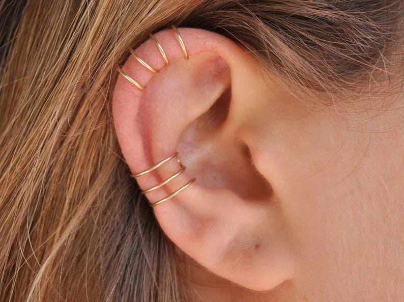 Cartilage Cuff No Piercing Fake Conch Earring earcuff Three Line Ear Cuff Minimalist Ear Cuff Fake Piercing Gold Filled Ear Cuff