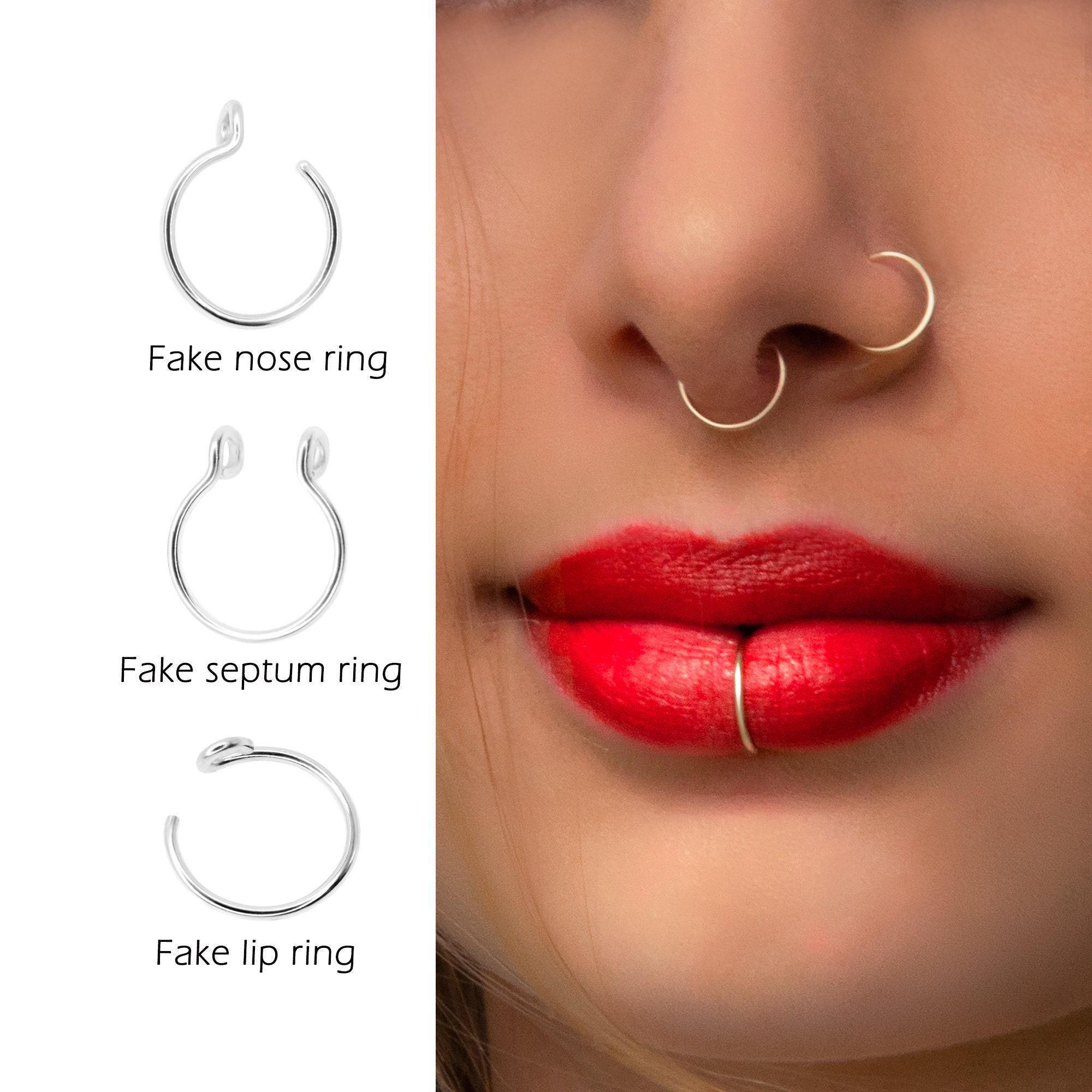 Lot De 6 Faux Piercings Pour Nez, Septum, Lèvre – Acier Chirurgical, Sans Aiguille – Couleurs Or, Argent, Noir