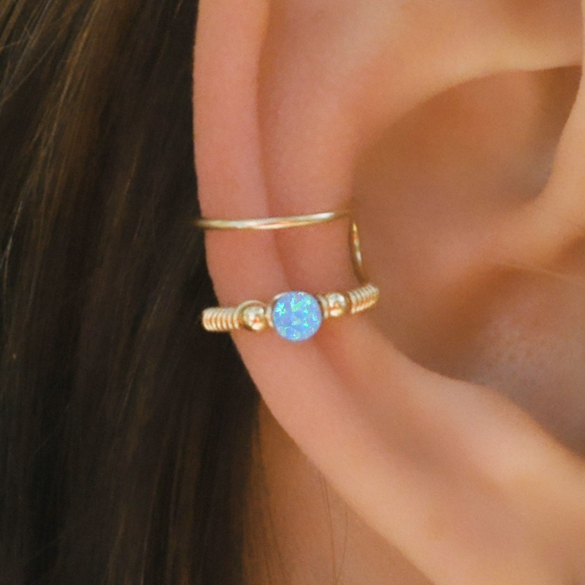 Cartilage Cuff Blue Opal Ear Cuff Ear Cuff Fake Piercing Etsy