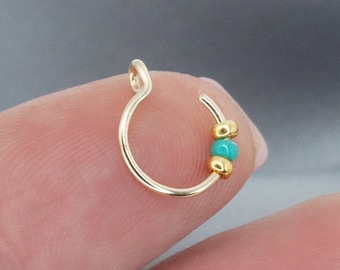 FAKE NOSE RING Turquoise, Miyuki Beads, Faux Nose Ring, Clip on Jewelry, No Pierce Nose Ring